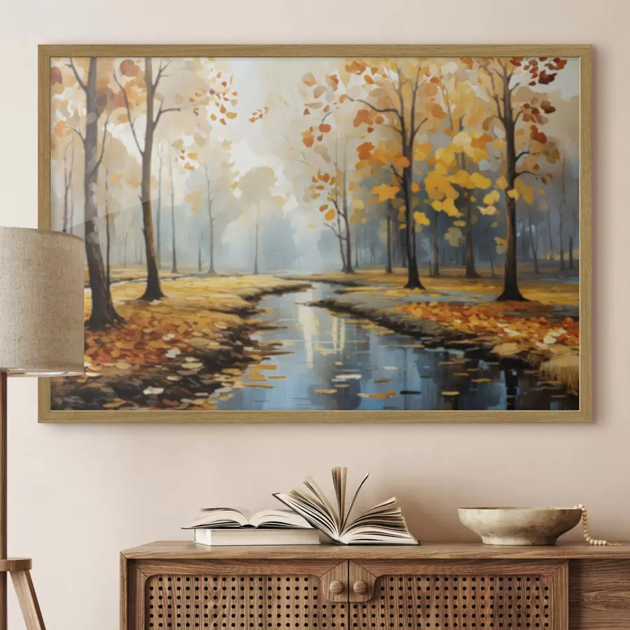 Fototapetai Rudens miškas su upeliu ir geltonais lapais f47278