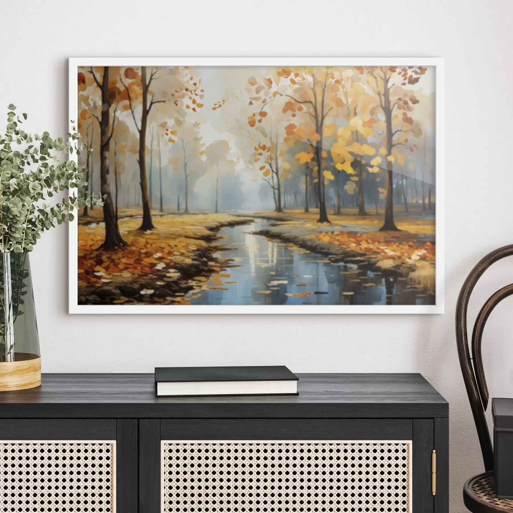 Fototapetai Rudens miškas su upeliu ir geltonais lapais f47278