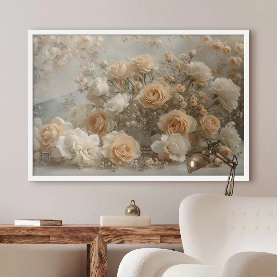 Fototapetai Subtilūs kreminiai rožės dideliame puokštėje f47279