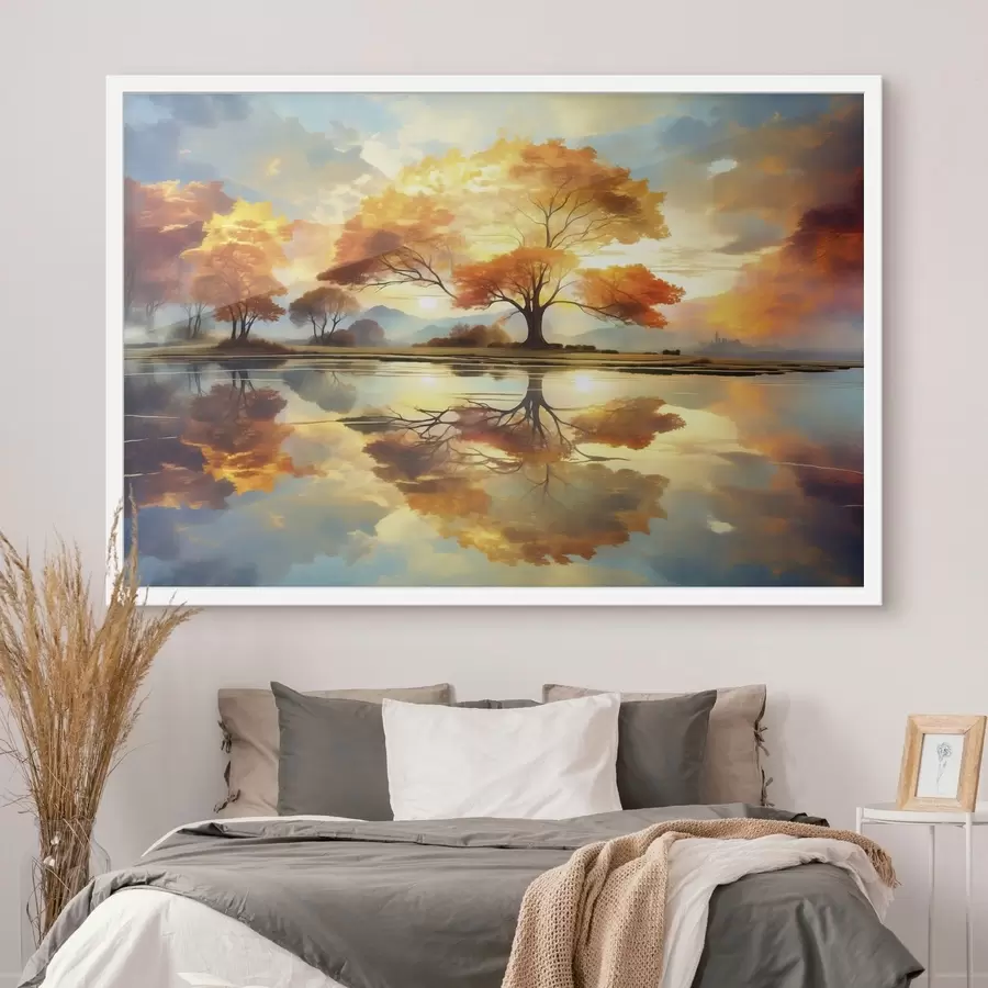 Fototapetai Ryškūs medžiai, atsispindintys vandenyje f47287