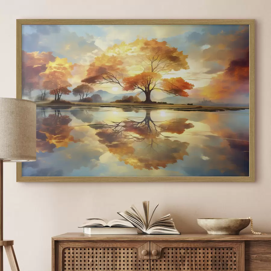 Fototapetai Ryškūs medžiai, atsispindintys vandenyje f47287