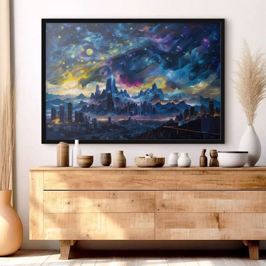 Fototapetai Fantazijos miestas po švytinčiu nakties dangumi f47288