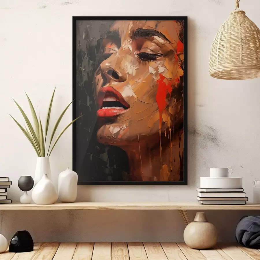 Fototapetai Moters portretas šiltais potėpiais ir raudonais atspalviais f47294