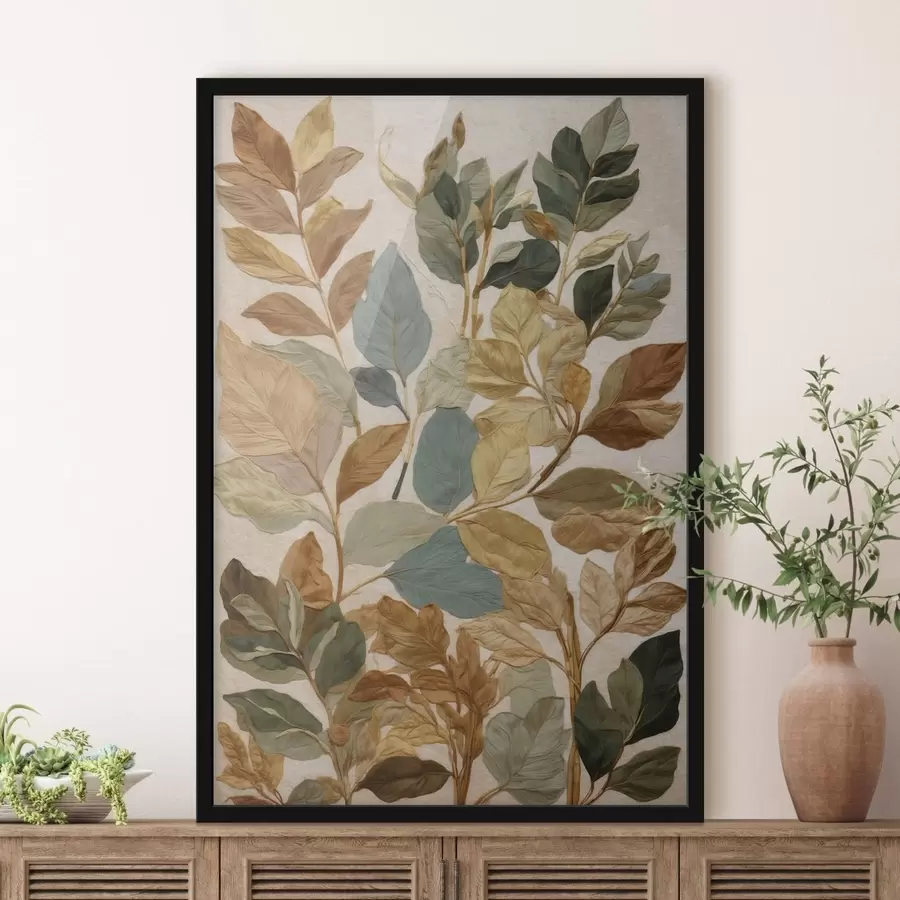 Fototapetai Dekoratyviniai lapai šiltos natūralios spalvų paletės f47759