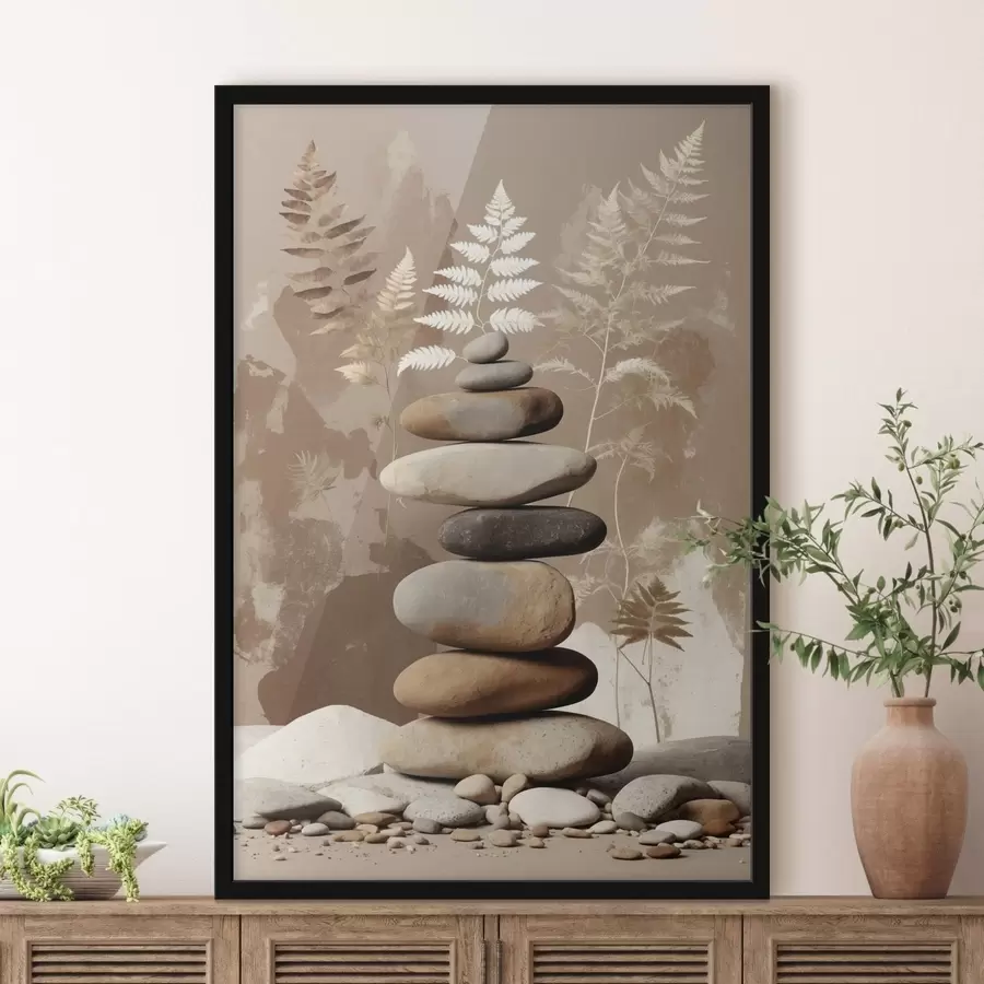 Fototapetai Lygaus akmens krūva su botaniniu fonu f47764