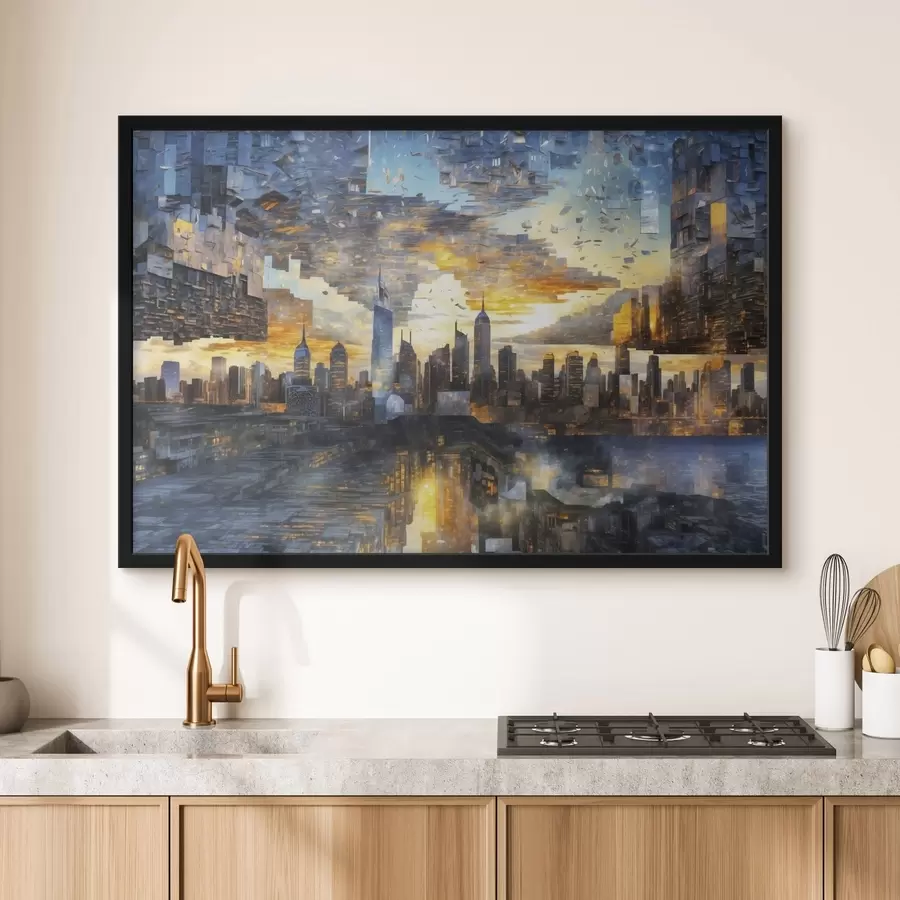 Fototapetai Fantastiškas miesto peizažas su fragmentuotu dangumi f47768