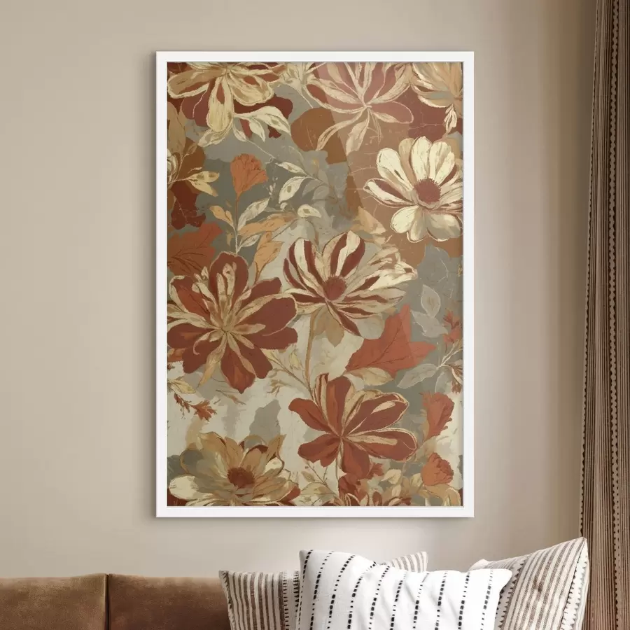 Fototapetai Gėlių raštas šiltų rūdžių ir kreminių atspalvių f47770