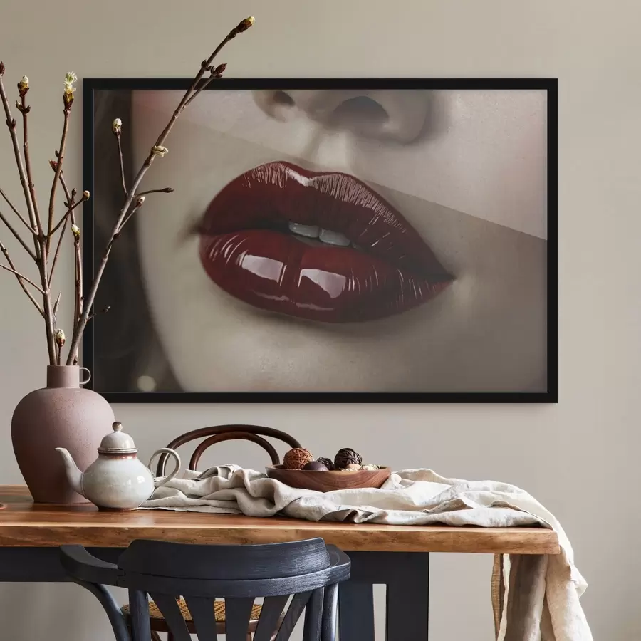 Fototapetai Labai arti nufotografuotos blizgios raudonos lūpos f47772