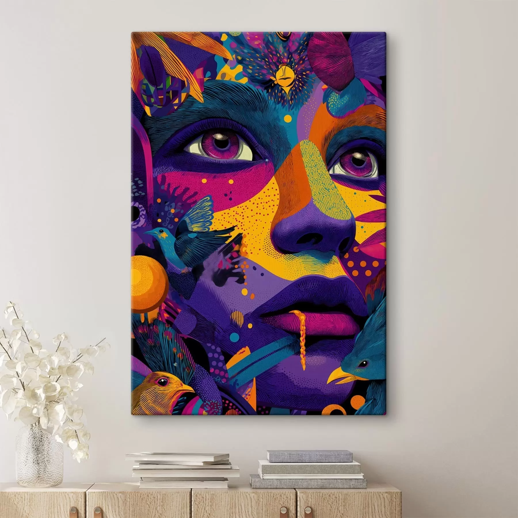 Paveikslėlis Psichodelinis portretas su paukščiais s47790