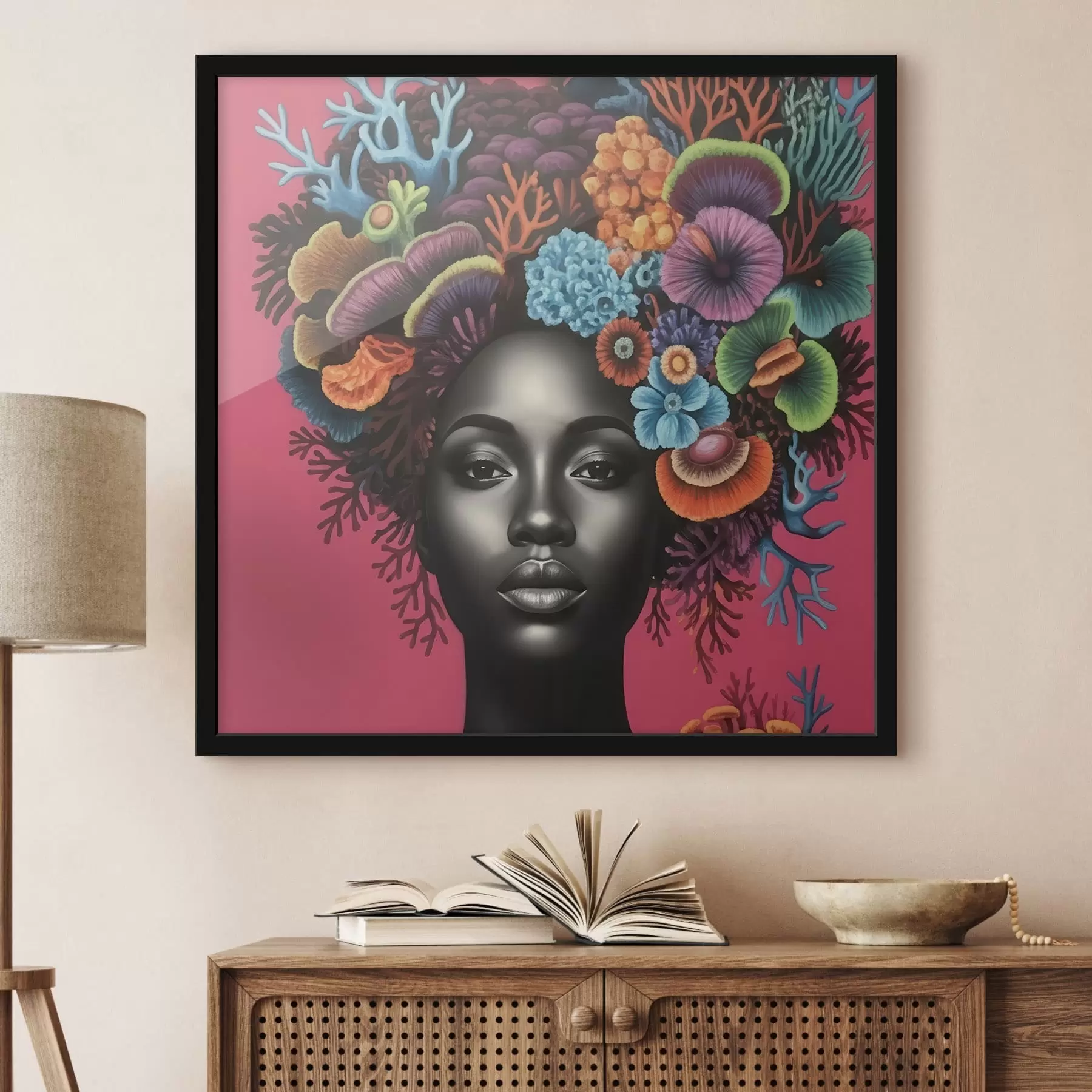 Fototapetai Psichodelinis moters su grybais portretas f47786