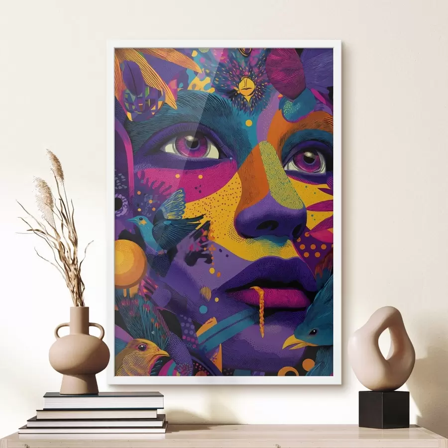 Fototapetai Psichodelinis portretas su paukščiais f47790