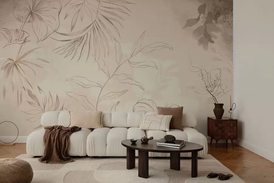 Fototapetai Linijiniai augalai ant tekstūruoto smėlio spalvos fono w05128