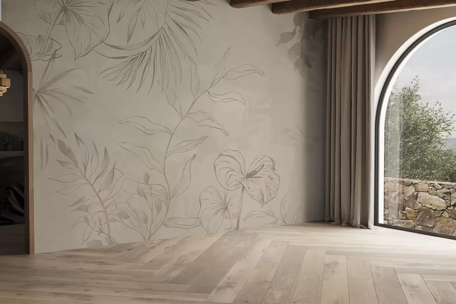 Fototapetai Linijiniai augalai ant tekstūruoto smėlio spalvos fono w05128