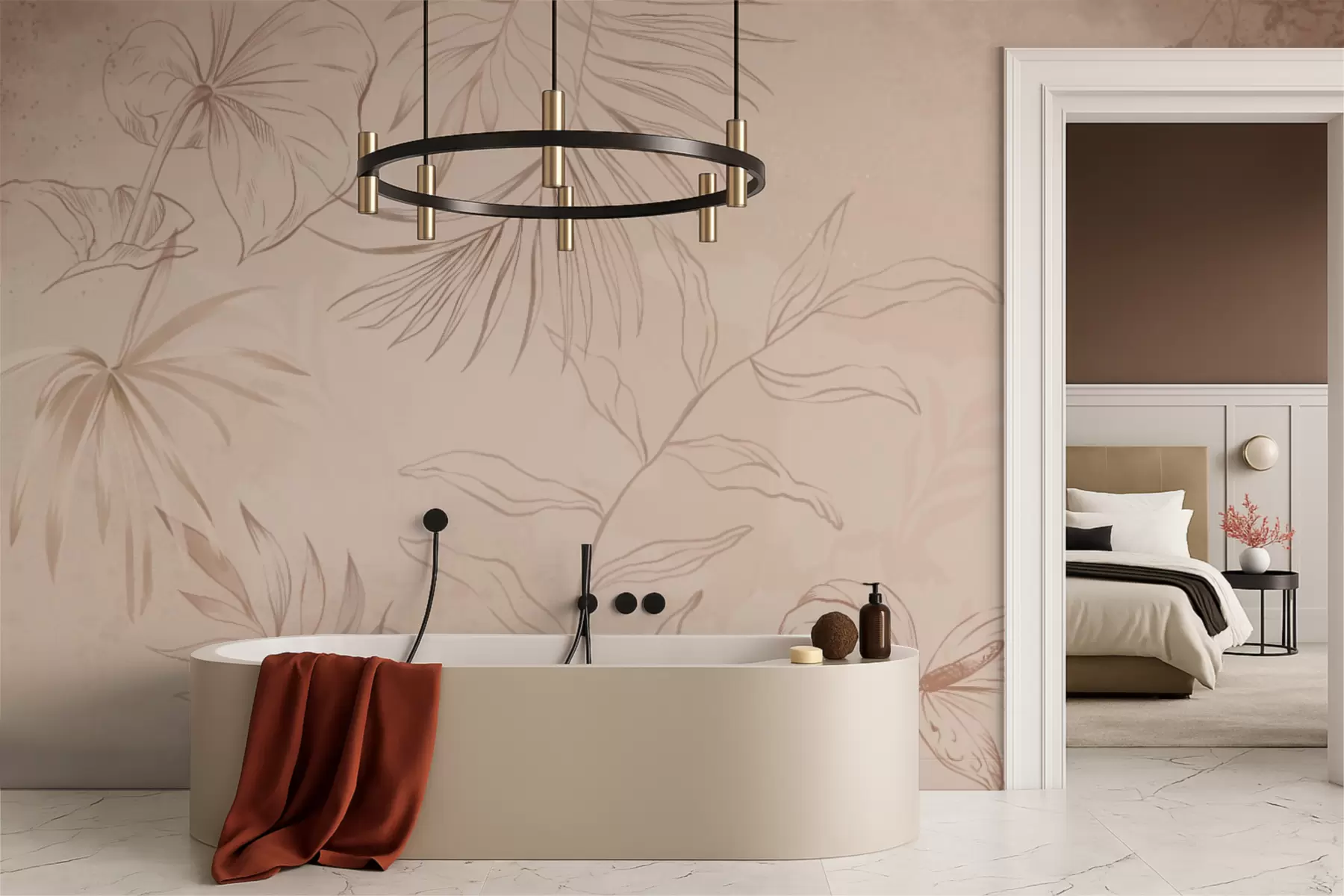 Fototapetai Linijiniai augalai ant tekstūruoto smėlio spalvos fono w05128