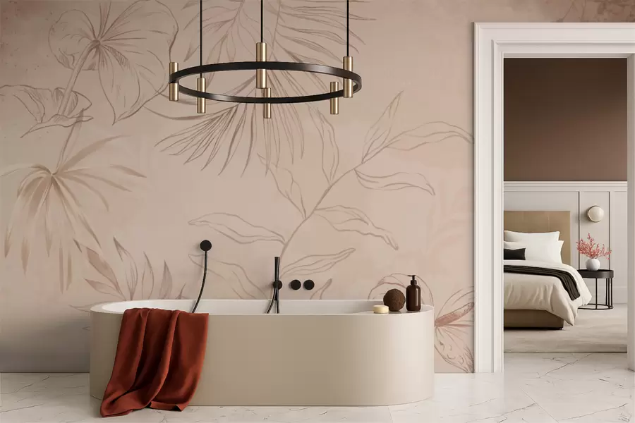 Fototapetai Linijiniai augalai ant tekstūruoto smėlio spalvos fono w05128