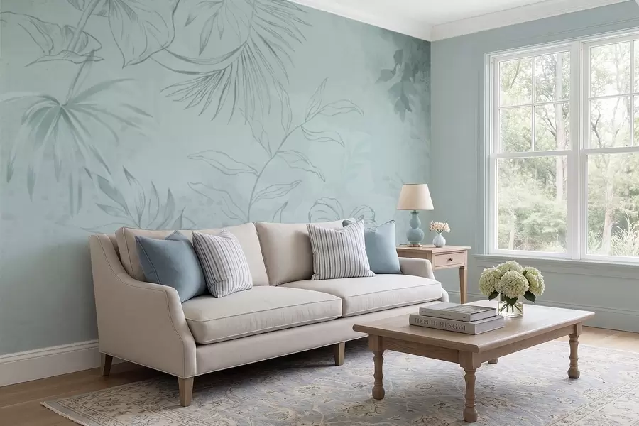 Fototapetai Linijiniai augalai ant švelnaus žalsvo fono w05128v1