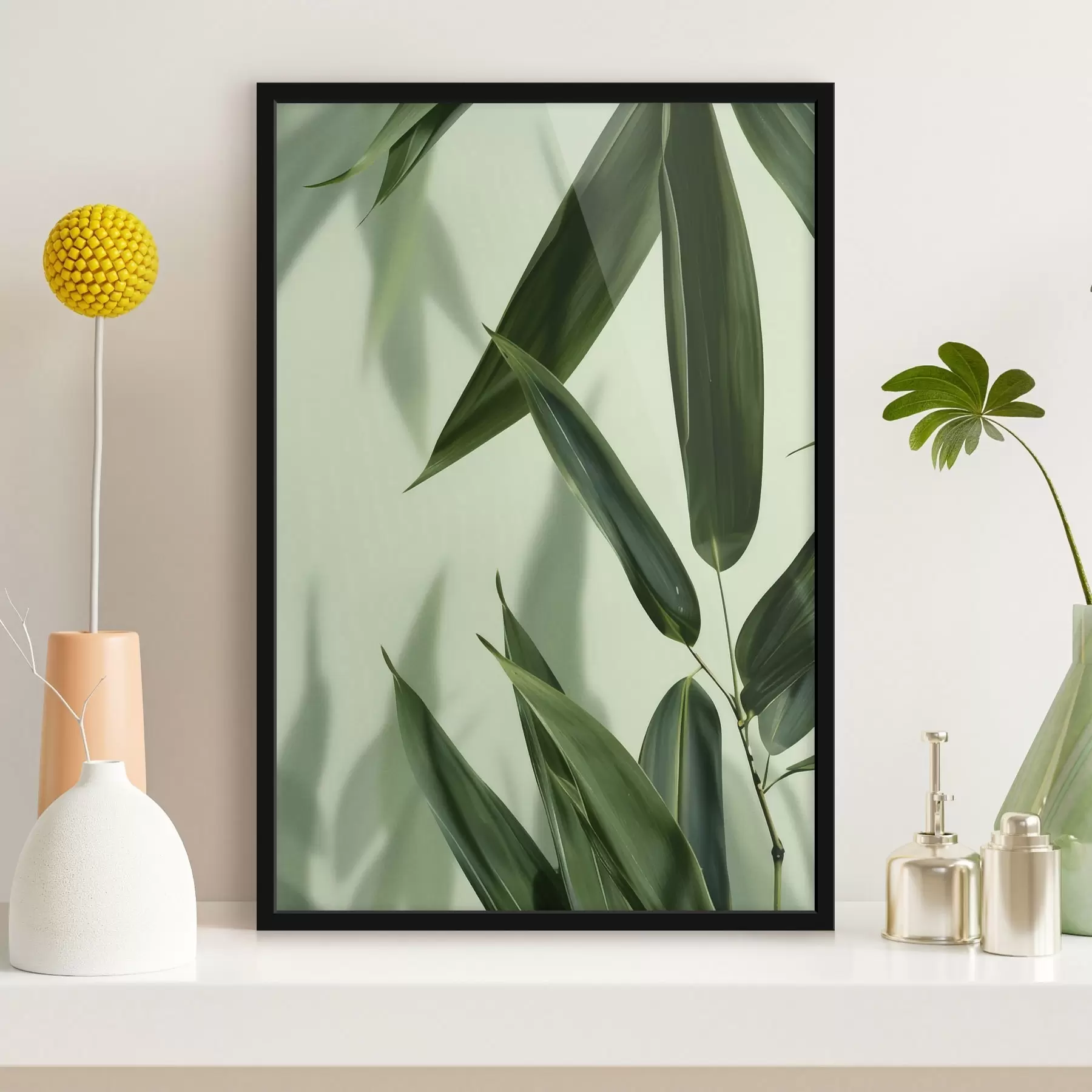 Fototapetai Bambuko lapai šviesiu fonu f47815