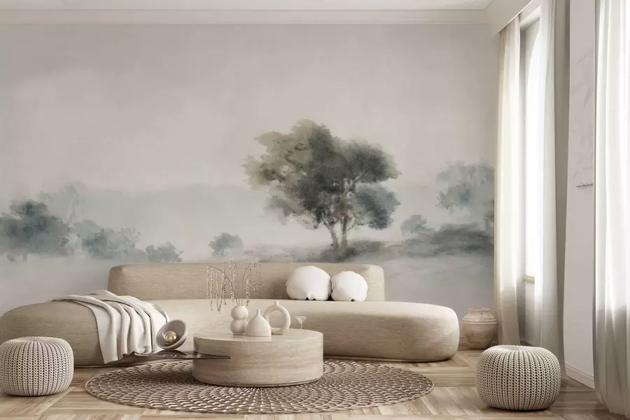 Fototapetai Ramus peizažas su medžiu ir švelniai neryškiomis formomis w05223v1