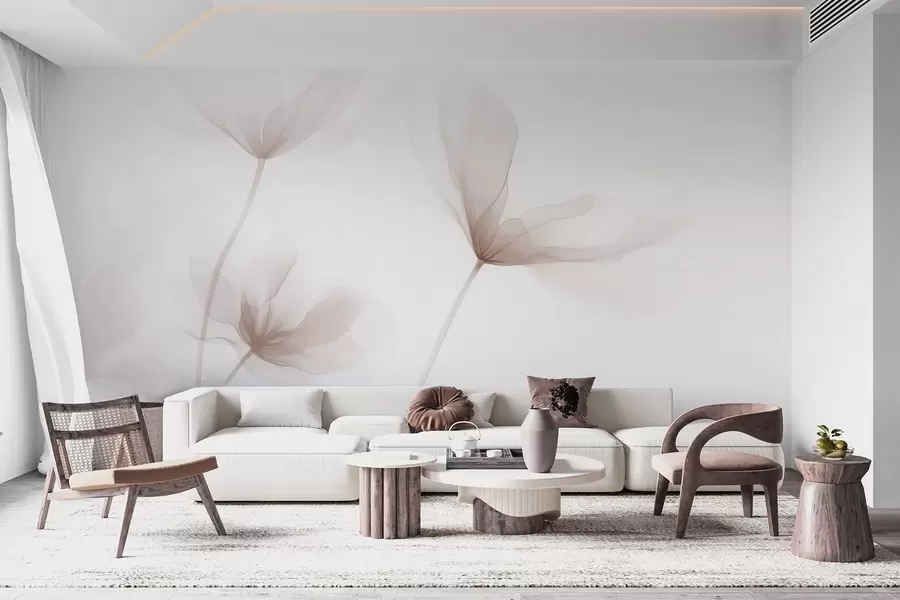 Fototapetai Oro spalvos smėlio spalvos gėlės minimalistiniu šviesiu stiliumi w09734