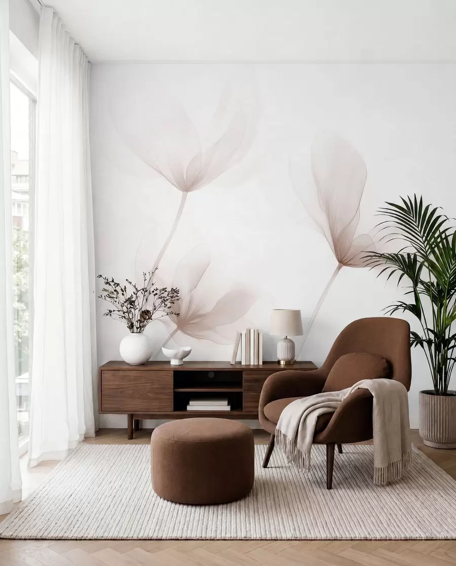 Fototapetai Oro spalvos smėlio spalvos gėlės minimalistiniu šviesiu stiliumi w09734