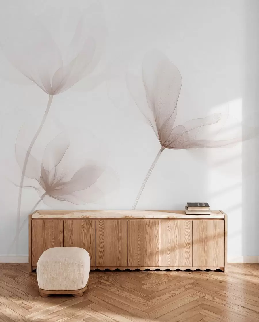 Fototapetai Oro spalvos smėlio spalvos gėlės minimalistiniu šviesiu stiliumi w09734