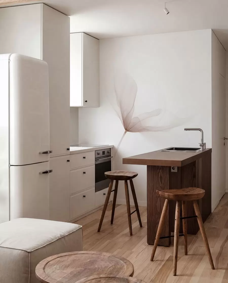 Fototapetai Oro spalvos smėlio spalvos gėlės minimalistiniu šviesiu stiliumi w09734