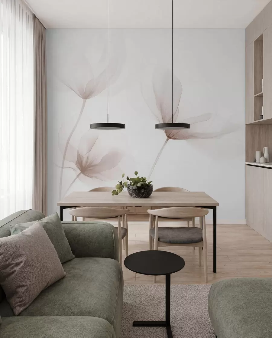 Fototapetai Oro spalvos smėlio spalvos gėlės minimalistiniu šviesiu stiliumi w09734