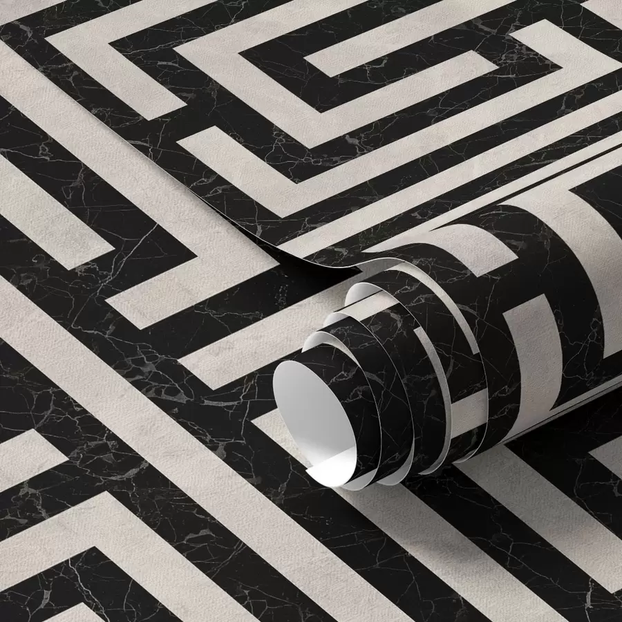Fototapetai Juodas ir baltas geometrinis labirinto raštas a01073