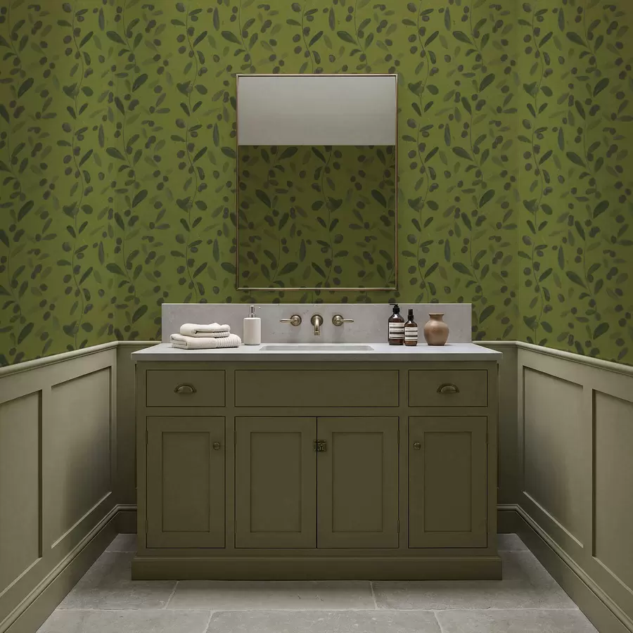 Fototapetai Žalios šakos su lapais ir uogomis ant alyvuogės a01113