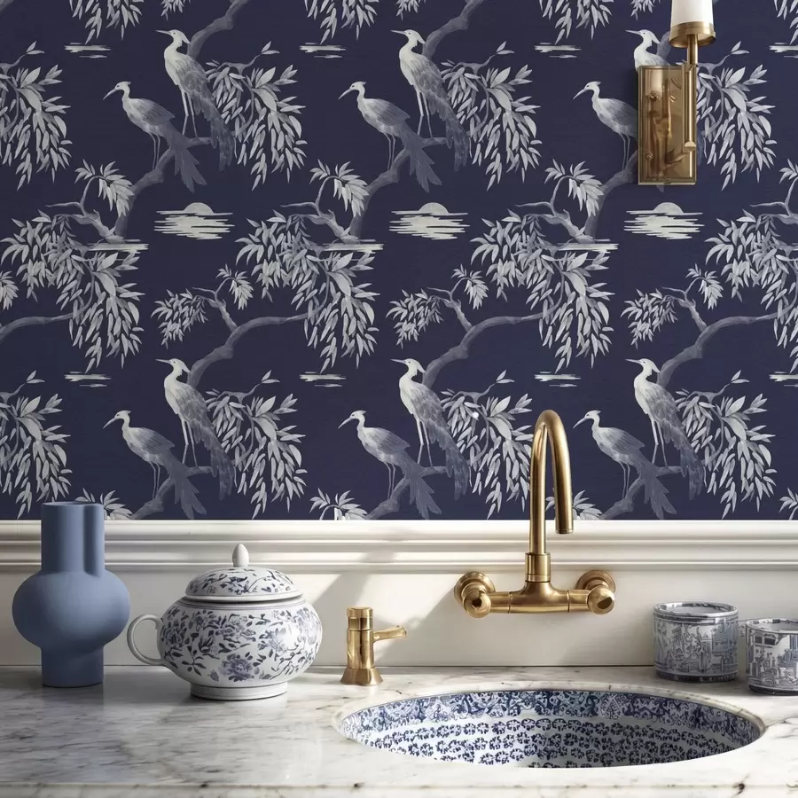 Fototapetai Paukščiai ant šakos tamsiai mėlyname fone a01116v1