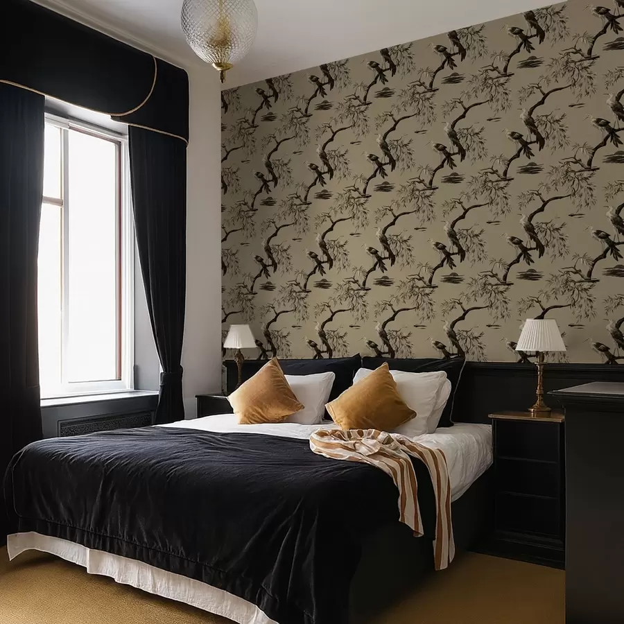 Fototapetai Paukščiai ant šakos monochrominiais atspalviais a01116v2