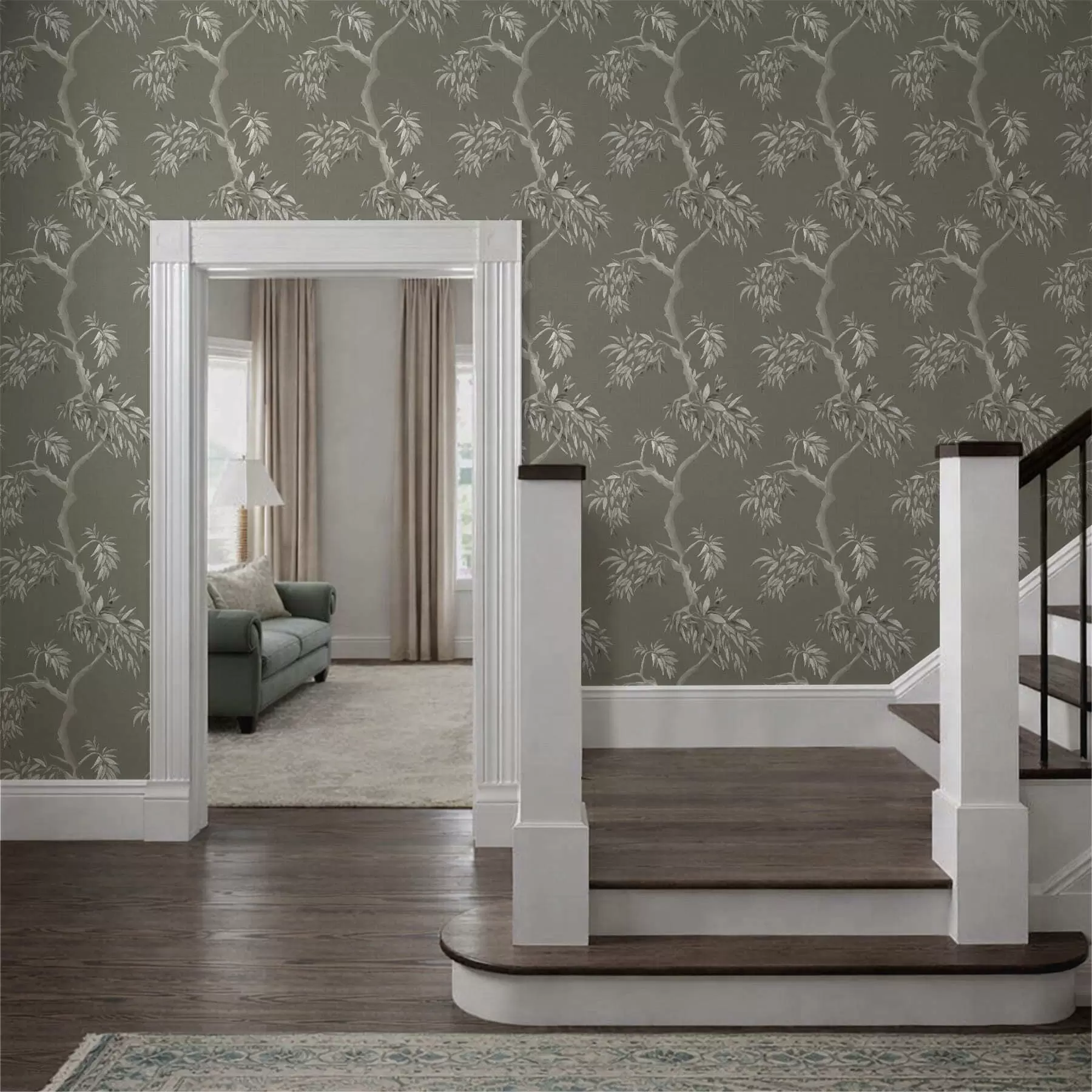 Fototapetai Šviesus šakelių su lapais ant alyvuogių fono a01117v1