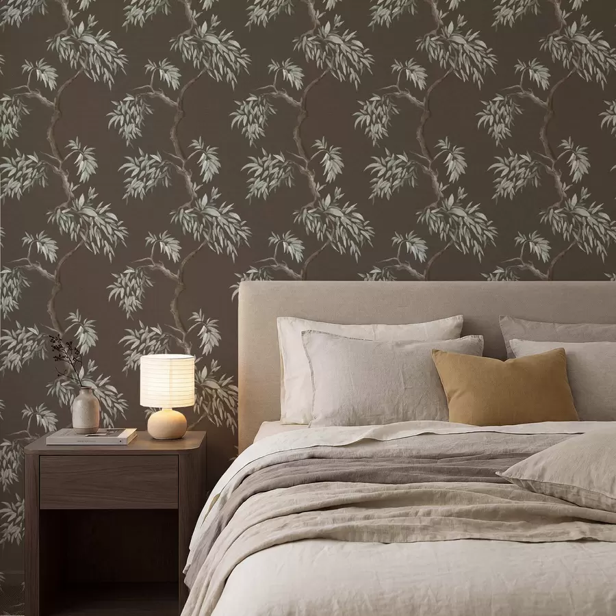 Fototapetai Medžio šaka su lapais ant rudo fono a01117v3