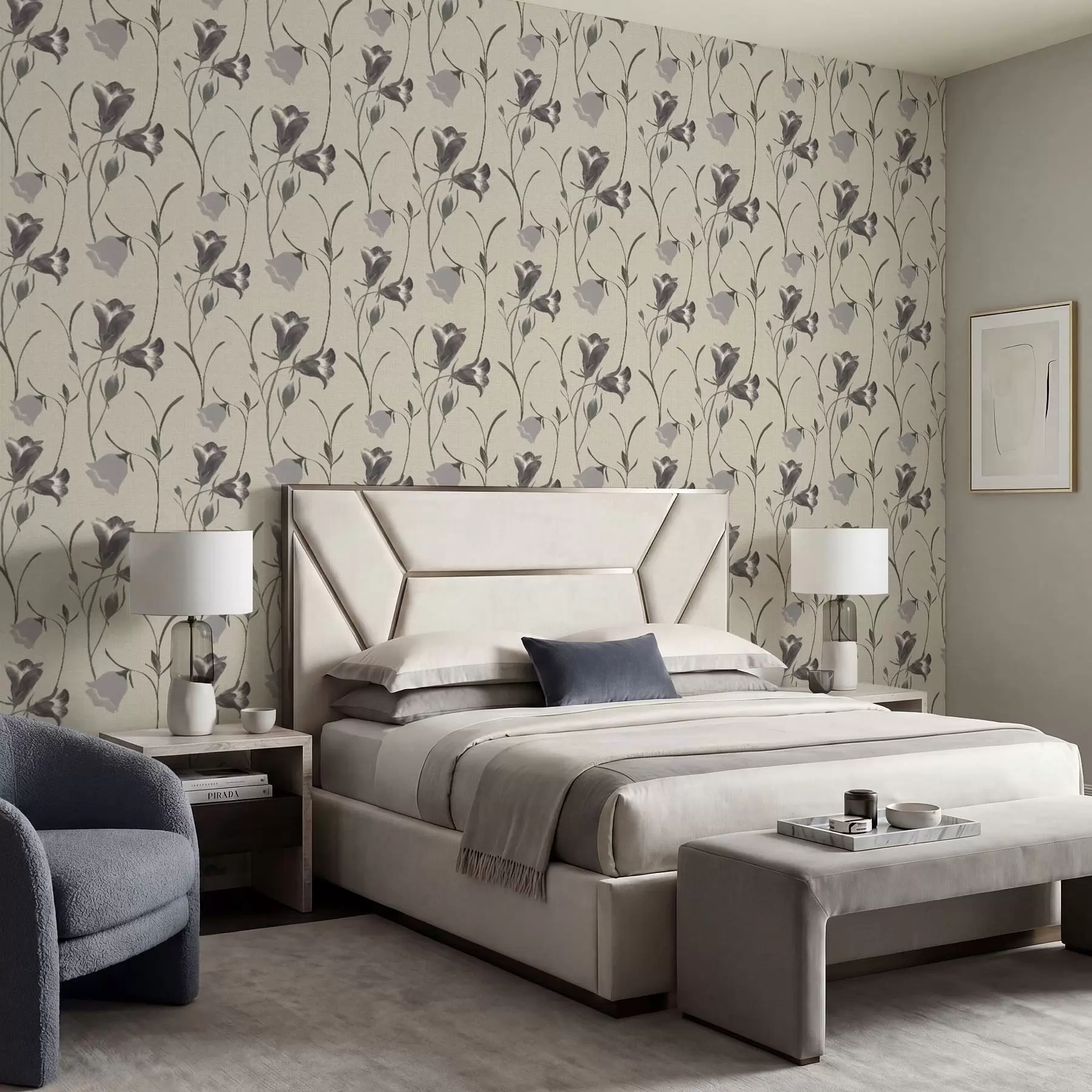 Fototapetai Pilkos varpelio formos gėlės ant šviesiai smėlio spalvos fono a01119