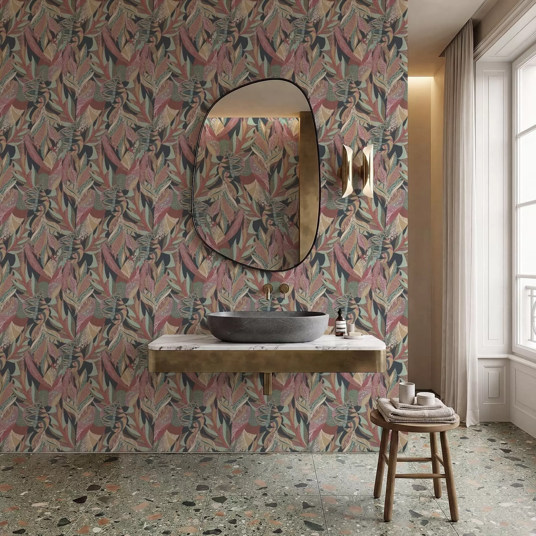 Fototapetai Spalvingi raštuoti lapai ant tamsaus fono a01120