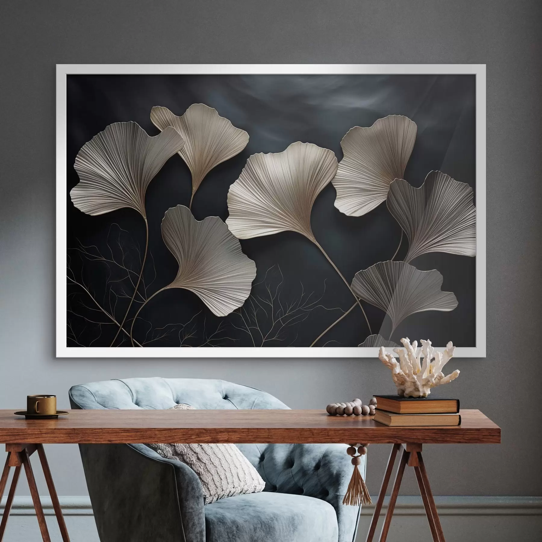 Paveikslėlis Ginkgo lapai ant tamsaus fono f48008