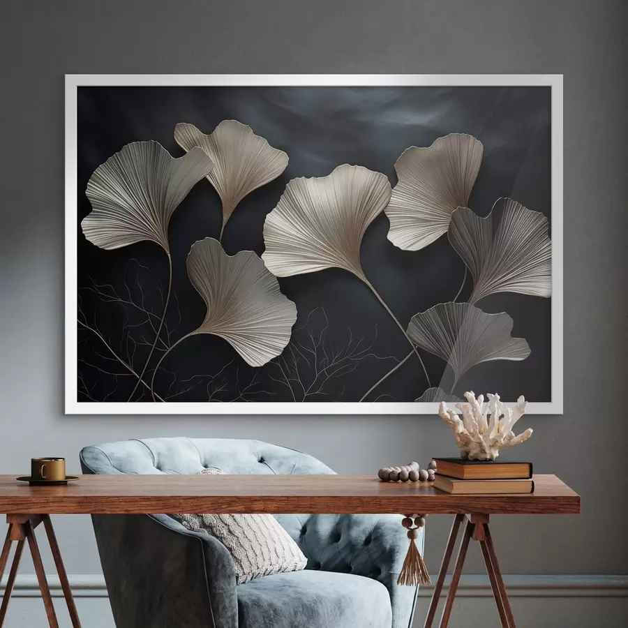 Fototapetai Ginkgo lapai ant tamsaus fono f48008