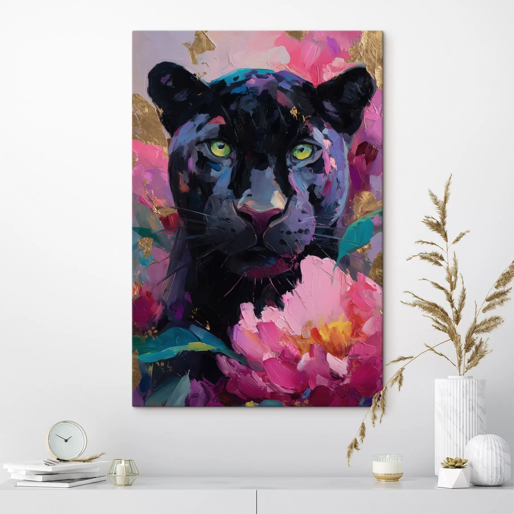 Paveikslėlis juodoji pantera tarp bijūnų s47935