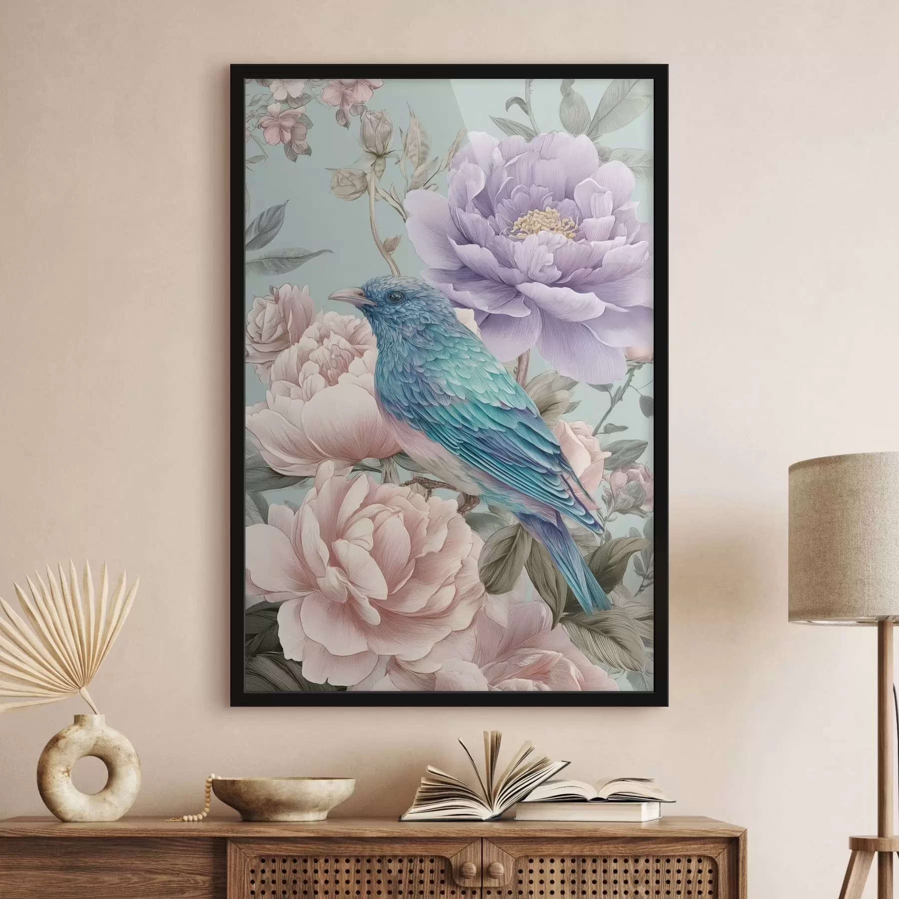 Fototapetai dainuojantys paukščiai rožėse f47944