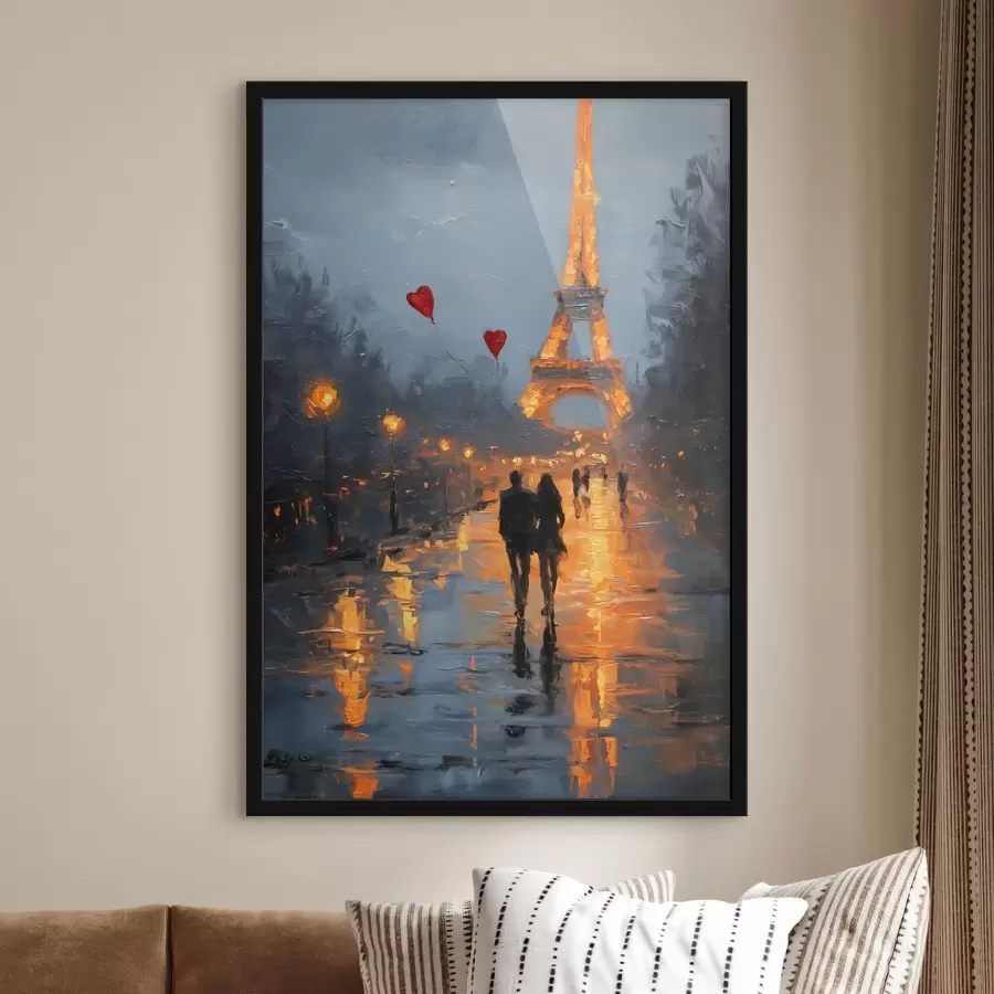 Fototapetai romantiškas pasivaikščiojimas Paryžiuje aliejaus tapybos stiliumi f47952
