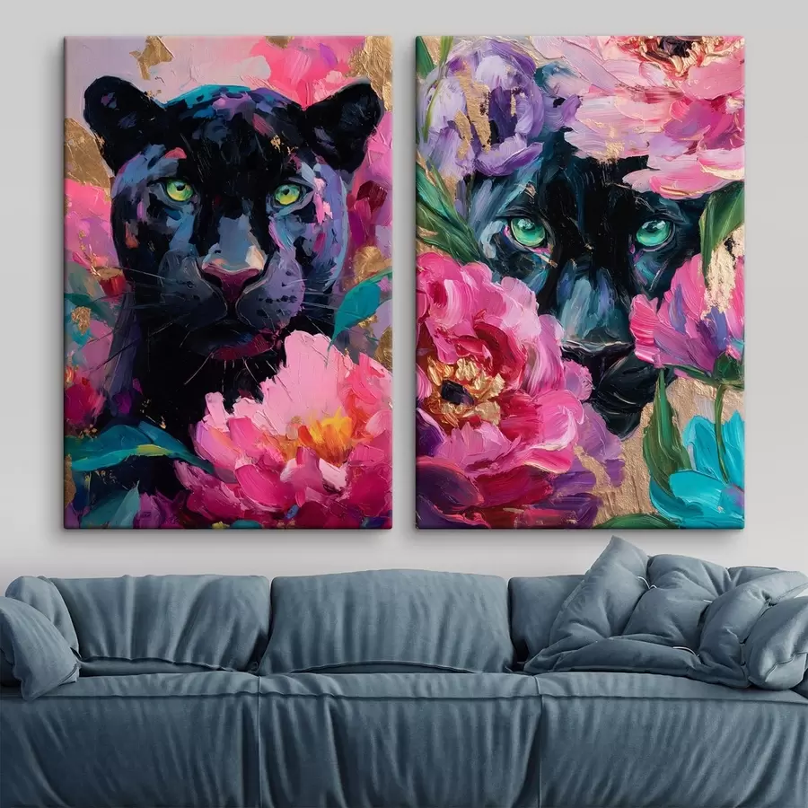 Paveikslėlis juodoji pantera tarp bijūnų m30090