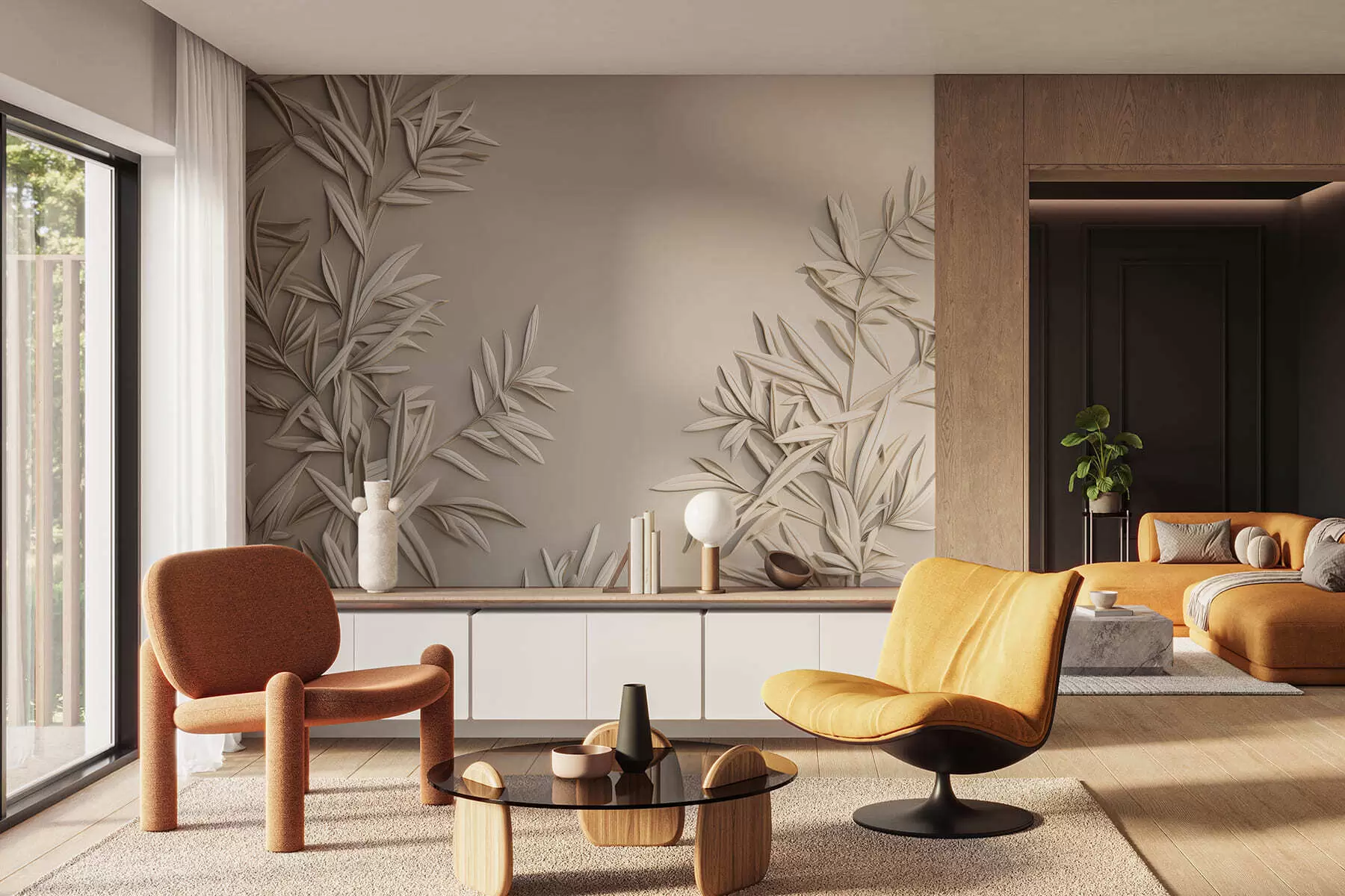 Fototapetai Bazreljefo lapų imitacija w05244