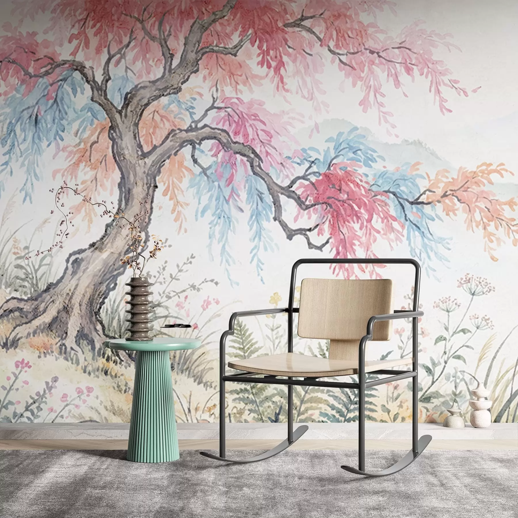 Fototapetai Dažytas spalvingas sodas ant betoninės sienos w05246