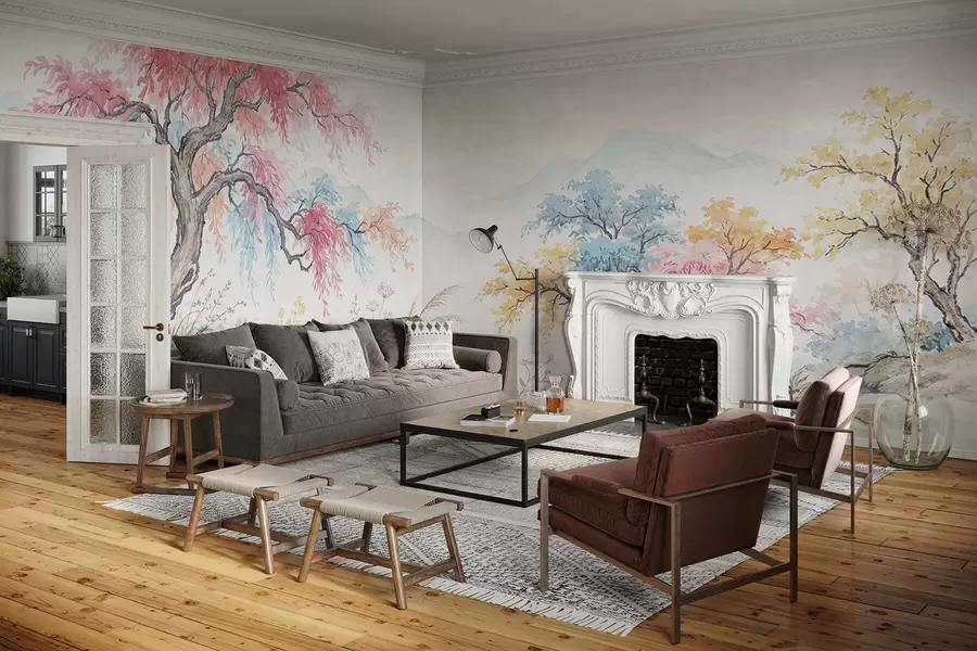 Fototapetai Dažytas spalvingas sodas ant betoninės sienos w05246