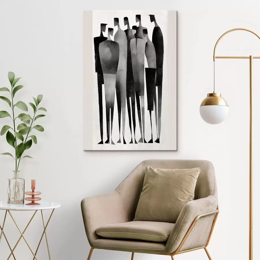 Paveikslėlis minimalistinės pailgos žmogaus figūros, stovinčios eilėje s48069