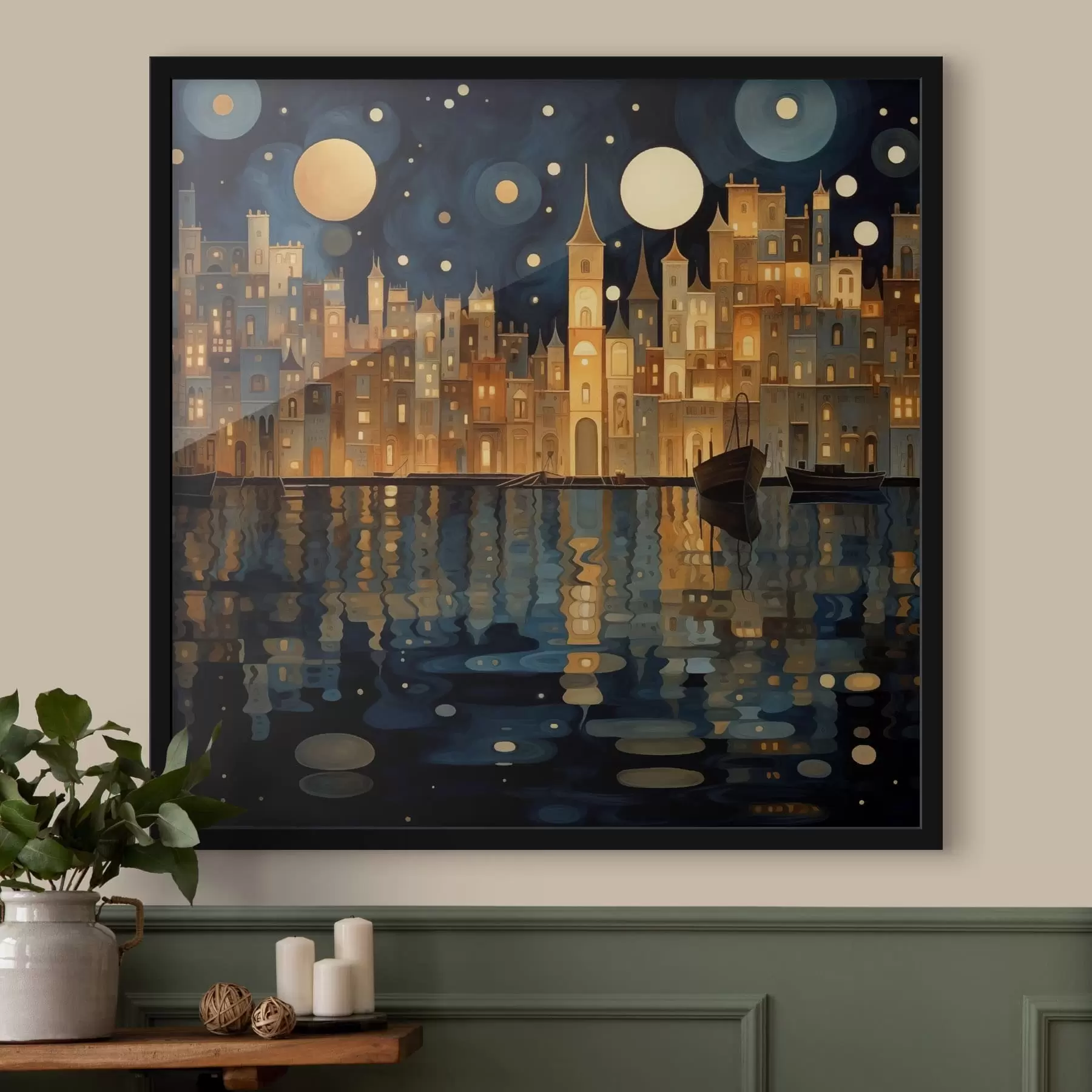 Fototapetai kaprizingas naktinis miestas prie vandens f48063