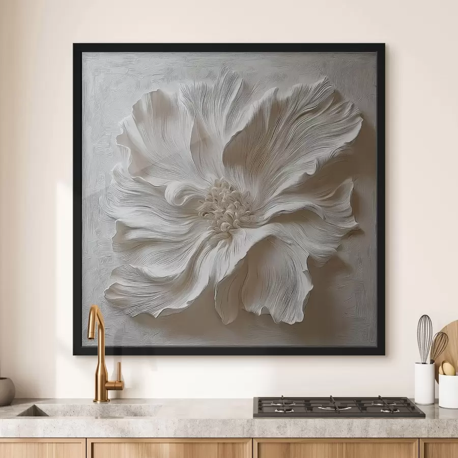 Fototapetai balta gipso reljefinė gėlių skulptūra f48065