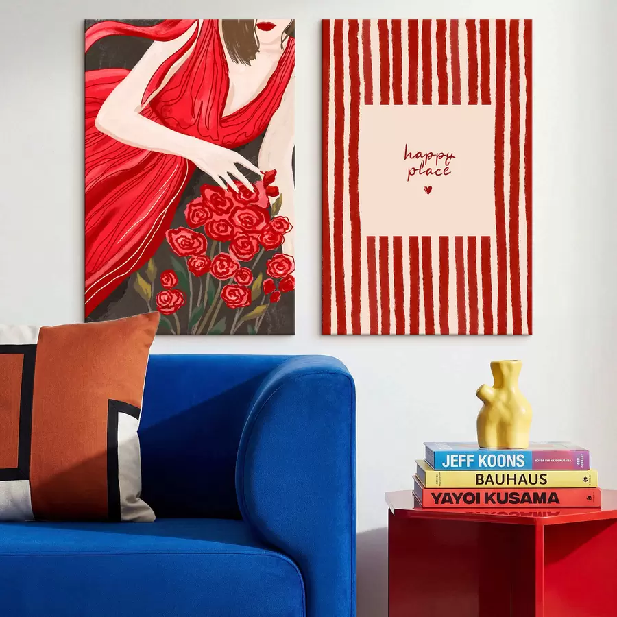 Paveikslėlis Moteris su rožėmis ir raudonu raštu m30107