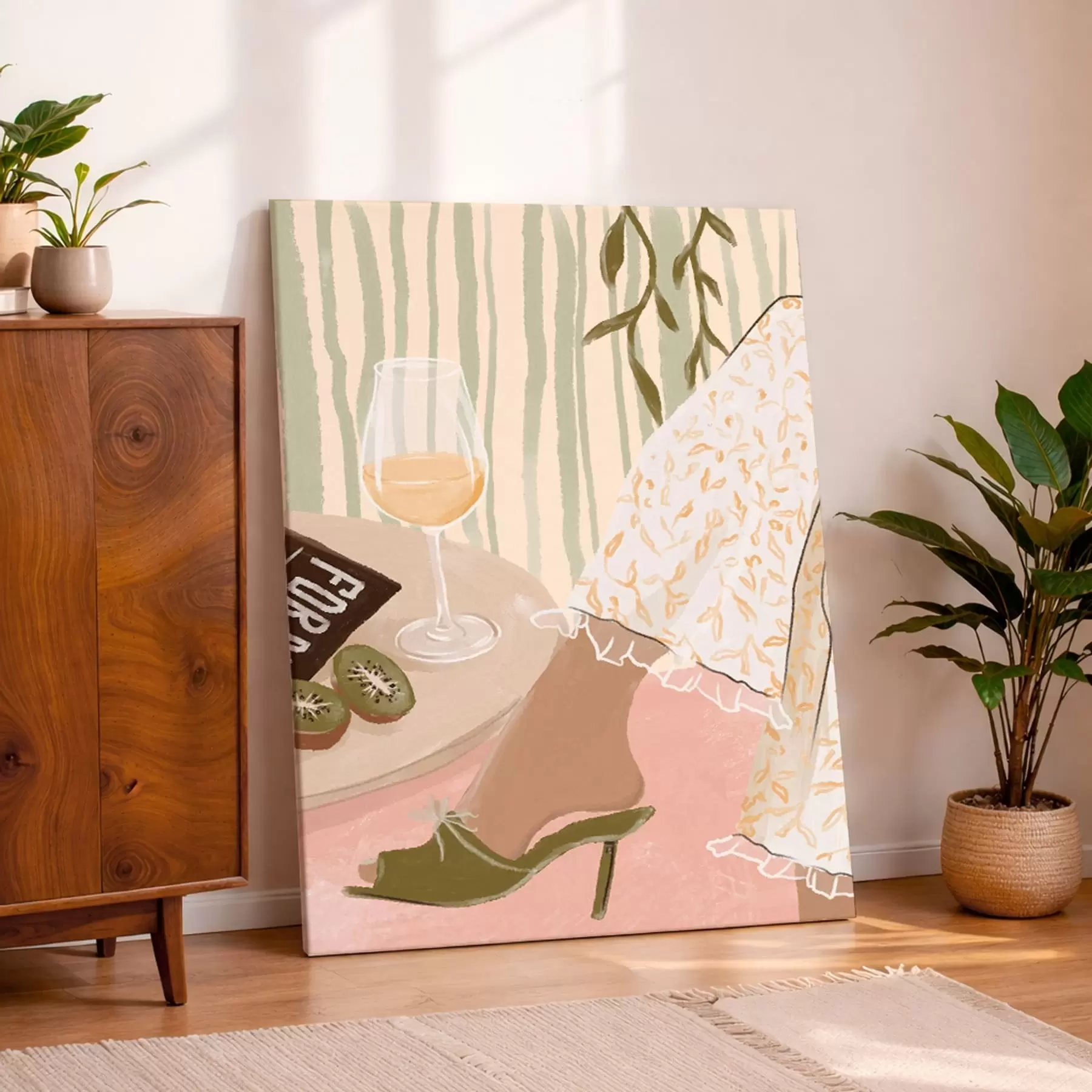 Paveikslėlis Stalas su vyno taure ir kivi prie suknelės s48021