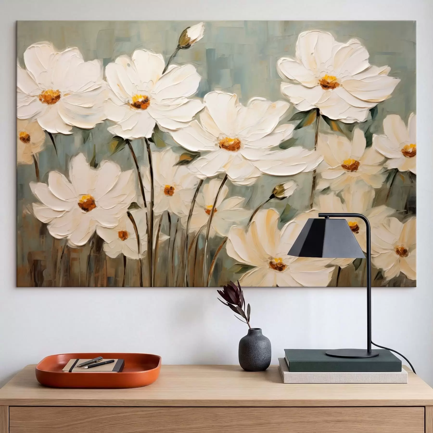 Paveikslėlis Balta gėlė ant tekstūruoto fono, teptuko potėpiai s48094